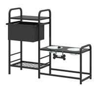 PawHut Comedero Perro Elevado con Cajón de Tela 2 Cuencos de Acero Inoxidable 2x800 ml Altura Ajustable 2 Estantes Negro