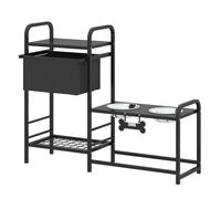 PawHut Comedero Perro Elevado con Cajón de Tela, Cuencos Elevados con 2 Cuencos de Acero Inoxidable 2x800 ml, Altura Ajustable, 2 Estantes, para Perros Pequeños y Medianos, Negro
