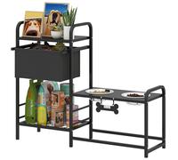 PawHut Comedero Perro Elevado con Cajón de Tela, Cuencos Elevados con 2 Cuencos de Acero Inoxidable 2x800 ml, Altura Ajustable, 2 Estantes, para Perros Pequeños y Medianos, Negro