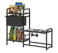 PawHut Comedero Perro Elevado con Cajón de Tela, Cuencos Elevados con 2 Cuencos de Acero Inoxidable 2x800 ml, Altura Ajustable, 2 Estantes, para Perros Pequeños y Medianos, Negro