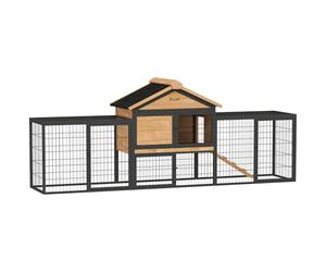 PawHut conejera 2 Niveles con tejado a Dos Aguas conejera de Madera Maciza a Prueba de Invierno casa de Dos Pisos con recinto Libre 217x53x86 cm Jaula para Conejos Exterior conejera para Animales