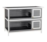 PawHut conejera 2 niveles conejera de madera maciza a prueba de invierno casa de dos pisos con bandejas en el suelo 136,4 x 50 x 93 cm jaula para conejos conejera para animales pequeños conejos de