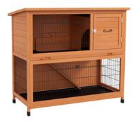 PawHut Conejera Caseta para Conejos, resistente a la intemperie, 2 bandejas, 123x63x112 cm, Naranja Aosom España