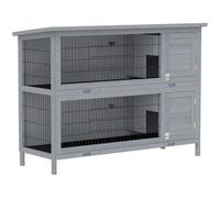 PawHut Conejera con bandejas Anti-Fugas, Divisor, 136 x 50 x 93 cm, Gris | Jaula para cobaya al aire libre, conejera para conejos