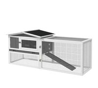 PawHut Conejera con Corredera Bandeja Deslizante Rampa 156x58x68 cm Gris