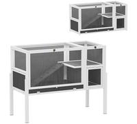 PawHut Conejera convertible Conejera de madera con rampa 120 x 53 x 93 cm Jaula para conejos con entradas, habitación de descanso, para cobayas, jerbos Gris