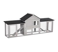 PawHut Conejera de Exterior Grande Jaula de Madera para 2-4 Conejos con Techo Asfáltico Recinto de Alambre Bandeja Extraíble y Rampas 210x45,5x84,5 cm Gris y Negro
