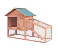 PawHut Conejera de Exterior de Madera 2 Niveles con Techo Puerta y Ventana Bandeja Extraíble y Lavable 144x64.5x100cm Natural Aosom España
