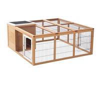 PawHut Conejera de Exterior Jaula para Conejos Cabayas Animales Pequeños con Caseta Techo Asfáltico Abatible y Múltiples Puertas 123x120x52 cm Madera Natural