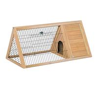 PawHut Conejera de Madera 116x62,2x52,5 cm, Jaula para Conejos Triangular con Rejilla Metálica y Puertas, Madera Natural