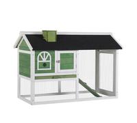 Pawhut conejera de madera 120x60x79 cm jaula para conejos grande con techo asfáltico bandeja extraíble escalera y chimenea para exterior verde 60 cm