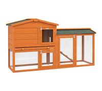 PawHut Conejera de Madera 150x45x85 cm Jaula para Conejos Grande con Techo Asfáltico Bandeja Extraíble y Escalera para Exterior Natural