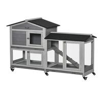PawHut Conejera de Madera 157,4x53x99,5 cm con Ruedas Techo Asfáltico Gris Gris claro 157.4x53x99.5 cm