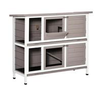 PawHut Conejera de Madera 2 Niveles para 1-2 Conejos 122x50x101 cm Marrón