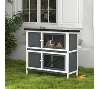 PawHut Conejera de Madera 97x44x91 cm con Techo Asfáltico Puertas con Pestillo Gray 97x44x91 cm