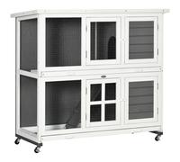PawHut Conejera de Madera Blanco y Gris
