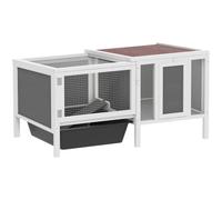 PawHut Conejera de Madera con rampa 105x57,5x51,5 cm | Recinto, 3 entradas, bandeja para excrementos, conejera pequeña, techo abrible impermeable, para cobayas