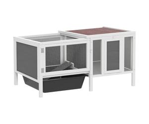 PawHut Conejera de Madera con rampa 105x57,5x51,5 cm | Recinto, 3 entradas, bandeja para excrementos, conejera pequeña, techo abrible impermeable, para cobayas