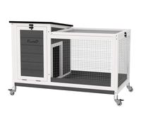 PawHut Conejera de madera con recinto, ruedas, techo abatible para interior y exterior 92 x 52 x 67 cm Gris oscuro