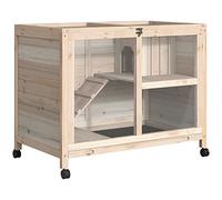 PawHut Conejera de Madera con Ruedas 2 Niveles 91,5x53,3x73 cm Natural