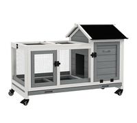 PawHut Conejera de Madera con Ruedas Jaula para Conejos con Techo Puede Abrir y Bandeja Extraíble Conejera para Interior y Exterior 108x58x73,5 cm Gris
