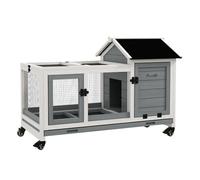 PawHut Conejera de Madera con Ruedas Jaula para Conejos con Techo Puede Abrir y Bandeja Extraíble Conejera para Interior y Exterior 108x58x73,5 cm Gris