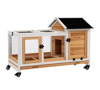 PawHut Conejera de Madera con Ruedas Jaula para Conejos con Techo Puede Abrir y Bandeja Extraíble Conejera para Interior y Exterior 108x58x73,5 cm Natural