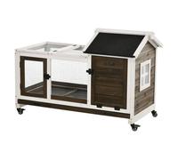 PawHut Conejera de Madera con Ruedas con Techo Abrible Bandeja Extraíble para 1-2 Conejos 108x58x73,5 cm Marrón Oscuro Aosom España