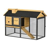 PawHut Conejera de Madera de 2 Niveles 120x55,5x80 cm Natural y Negro