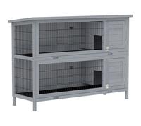 PawHut Conejera de madera de 2 niveles con techo de asfalto y bandeja de fondo, puertas para pequeños animales, 136,4 x 50 x 93 cm, Gris Aosom España