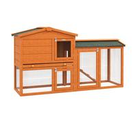 PawHut Conejera de Madera 150x45x85 cm Jaula para Conejos Grande con Techo Asfáltico Bandeja Extraíble y Escalera para Exterior Natural