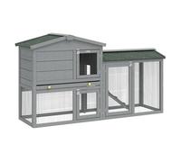 PawHut Conejera de Madera de 2 Niveles, Jaula para Conejos Grande con Techo Asfáltico, Bandeja Extraíble y Escalera, Conejera para Exterior, para Cobayas y Hámsteres, 150x45x85 cm, Gris