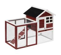 PawHut Conejera de Madera de 2 Niveles para Conejos Mascotas Pequeñas con Zona Abierta Techo Asfáltico 122x62,6x92 cm Madera Rojiza Aosom España