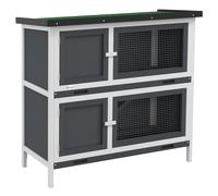 PawHut Conejera de Madera de 2 Pisos con Techo Asfáltico Bandejas Extraíbles y Rampa para 2 Conejos 97x44x91 cm Gris Aosom España