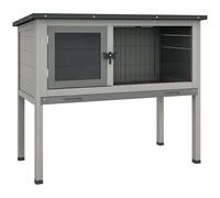 PawHut Conejera de Madera de Abeto Caseta Exterior 84x43x70cm Gris y Negro
