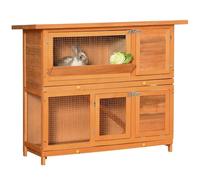 PawHut Conejera de Madera Exterior 2 Niveles 120x48x100cm Madera Natural
