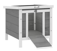 PawHut Conejera de Madera Exterior con Techo Asfáltico 42x51x43 cm Gris