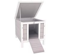 PawHut Conejera de Madera Exterior Jaula Caseta para Roedores Mascotas Pequeñas con Techo Asfáltico Se Puede Abrir y Rampa Antideslizante 42x51x43 cm Gris