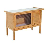 PawHut Casa para Conejos Exterior Conejera Grande de Patas Elevadas con Bandeja Extraíble Fácil de Limpiar Estable Buena Ventilación 90x45x65cm Color Madera