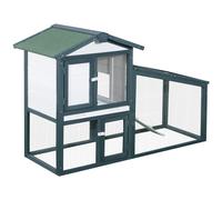 PawHut Conejera de Madera Exterior Jaula para Conejos de 2 Niveles con Bandeja Extraíble y Múltiples Entradas Techo de Asfalto Cobayas Gallinas 140x65x100 cm Verde Aosom España