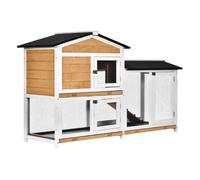 PawHut Conejera de Madera Exterior Jaula para Conejos de 2 Niveles con Techo Asfáltico 2 Corrales de Metal Bandeja Extraíble 2 Puertas y Rampa 157,4x53x93,5 cm Natural