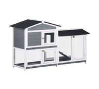 PawHut Conejera de Madera Exterior Jaula para Conejos de 2 Niveles con Techo Asfáltico 2 Corrales de Metal Bandeja Extraíble 2 Puertas y Rampa 157,4x53x93,5 cm Gris