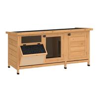 PawHut Conejera de Madera, Jaula para Conejos con Techo Asfáltico Abatible, Puertas con Pestillo, Bandejas Extraíbles y Comedero, Conejera para Exterior, 112x50x54 cm, Amarillo