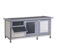 PawHut Conejera de Madera, Jaula para Conejos con Techo Asfáltico Abatible, Puertas con Pestillo, Bandejas Extraíbles y Comedero, Conejera para