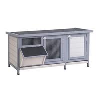 PawHut Conejera de Madera, Jaula para Conejos con Techo Asfáltico Abatible, Puertas con Pestillo, Bandejas Extraíbles y Comedero, Conejera para Exterior, 112x50x54 cm, Gris