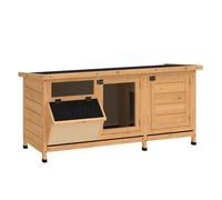 Pawhut conejera de madera, jaula para conejos con techo asfáltico abatible, puertas con pestillo, bandejas extraíbles y comedero, conejera para exterior, 112x50x54 cm, amarillo