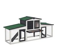 PawHut Conejera de Madera Jaula para Conejos con Techo Abatible Escalera y Bandeja Extraíble Conejera para Exterior 197x49x86 cm Gris
