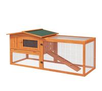 PawHut Conejera de Madera para Conejillos de Indias, con Bandeja Deslizante, Estante para heno, rampa, 156 x 58 x 68 cm, Naranja