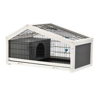 PawHut Conejera en Madera con Casita y Zona Abierta para 1 Conejo, 90x53x50 cm, Gris Oscuro Aosom España