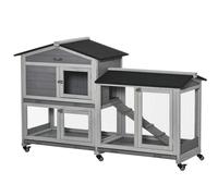 PawHut Conejera Exterior 157,4x53x99,5cm Jaula para Conejos Grande con Ruedas Techo Asfáltico Bandejas Extraíbles y Rampa Gris Aosom España